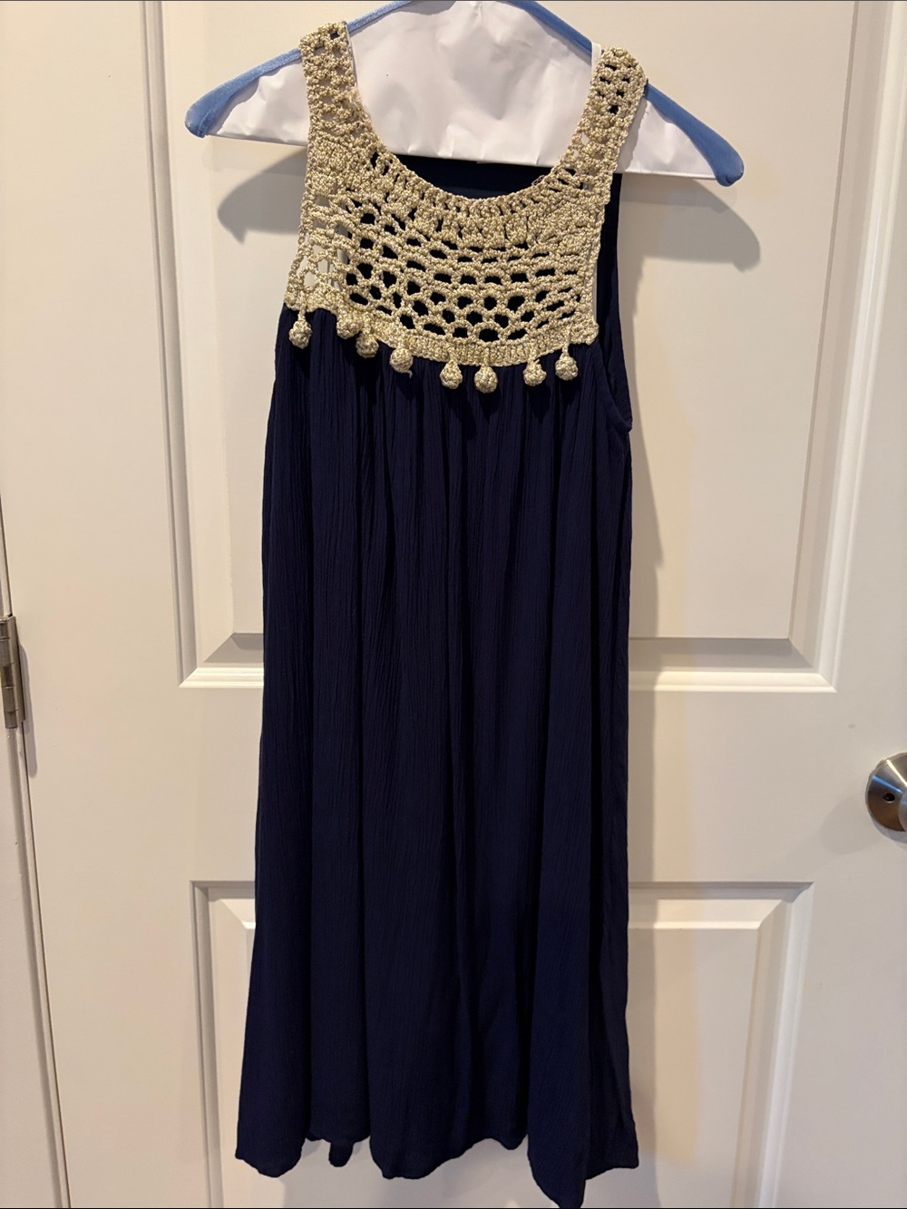 Lilly Pulitzer Navy Dress with Crochet Yoke and Tassels